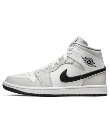 Кроссовки Nike Air Jordan 1 Mid женские высокие серые с черным логотипом Grey Fog BQ6472-015