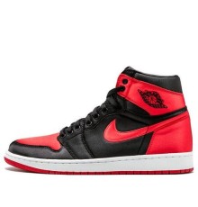 Кроссовки Nike Air Jordan 1 Retro черно-красные высокие OG SE Satin Banned 917359-001