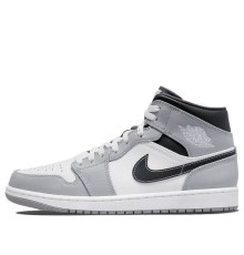 Кроссовки Nike Air Jordan 1 Mid Light Smoke Grey серые с черными и белыми вставками высокие 554724-078