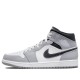 Кроссовки Nike Air Jordan 1 Mid Light Smoke Grey серые с черными и белыми вставками высокие 554724-078