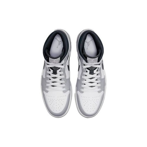 Кроссовки Nike Air Jordan 1 Mid Light Smoke Grey серые с черными и белыми вставками высокие 554724-078