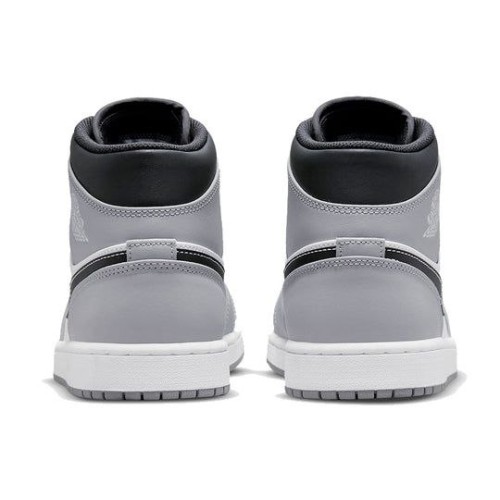 Кроссовки Nike Air Jordan 1 Mid Light Smoke Grey серые с черными и белыми вставками высокие 554724-078