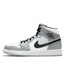 Кроссовки Nike Air Jordan 1 Mid Smoke Grey бело-серые с черными вставками 554724-092