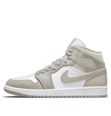 Кроссовки Nike Air Jordan 1 Mid College Grey Linen бежевые высокие 554724-082