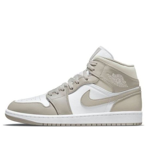 Кроссовки Nike Air Jordan 1 Mid College Grey Linen бежевые высокие 554724-082