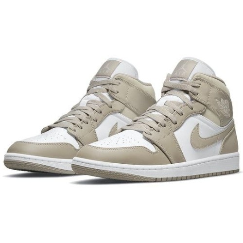 Кроссовки Nike Air Jordan 1 Mid College Grey Linen бежевые высокие 554724-082