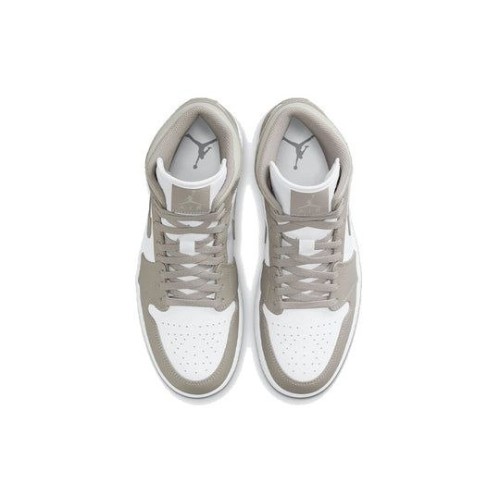 Кроссовки Nike Air Jordan 1 Mid College Grey Linen бежевые высокие 554724-082