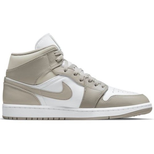 Кроссовки Nike Air Jordan 1 Mid College Grey Linen бежевые высокие 554724-082