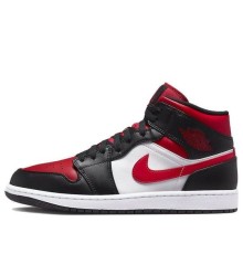 Nike Air Jordan 1 Mid Bred Toe черно-красные с белым 554724-079