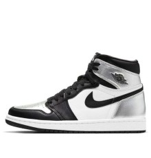 Кроссовки Nike Air Jordan 1 Retro высокие черно-белые с серебристыми вставками OG Silver Toe CD0461-001