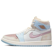 Кроссовки Nike Air Jordan 1 женские высокие светлые Pink Oxford Plum Fog DQ5092-651