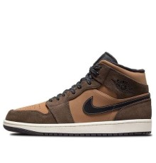 Кроссовки Nike Air Jordan 1 Mid коричневые высокие SE Dark Chocolate DC7294-200