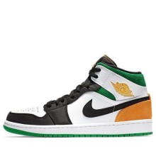 Кроссовки Nike Air Jordan 1 Mid SE Oakland черно-белые с зелеными и оранжевыми вставками 852542-101