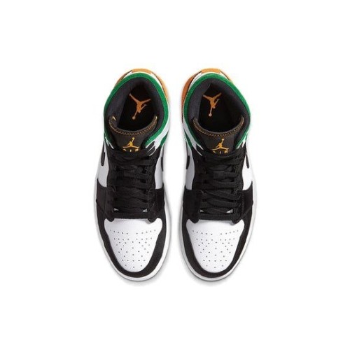 Кроссовки Nike Air Jordan 1 Mid SE Oakland черно-белые с зелеными и оранжевыми вставками 852542-101