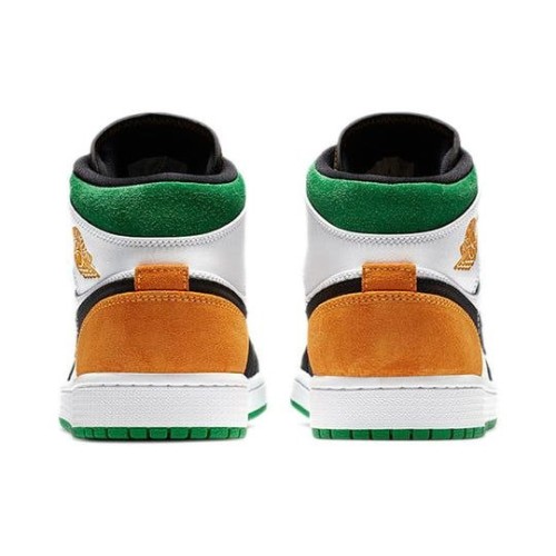 Кроссовки Nike Air Jordan 1 Mid SE Oakland черно-белые с зелеными и оранжевыми вставками 852542-101