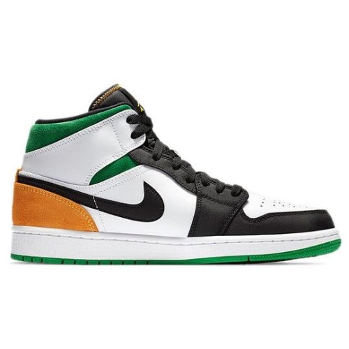 Кроссовки Nike Air Jordan 1 Mid SE Oakland черно-белые с зелеными и оранжевыми вставками 852542-101