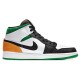 Кроссовки Nike Air Jordan 1 Mid SE Oakland черно-белые с зелеными и оранжевыми вставками 852542-101