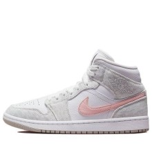Кроссовки Nike Air Jordan 1 Womens Mid SE Light Iron Ore белые с серыми и розовыми вставками DN4045-001