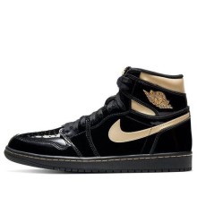 Кроссовки Nike Air Jordan 1 Retro High OG Black Metallic Gold черные лаковые высокие 555088-032