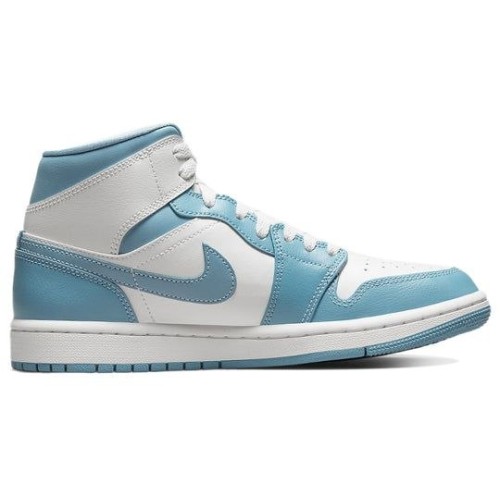 Кроссовки Nike Air Jordan 1 Mid бело-голубые женские высокие University Blue BQ6472-141