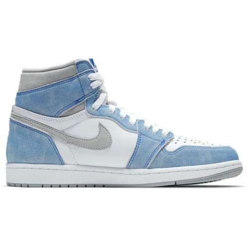 Кроссовки Nike Air Jordan 1 Retro высокие бело-голубые с серым логотипом OG Hyper Royal 555088-402