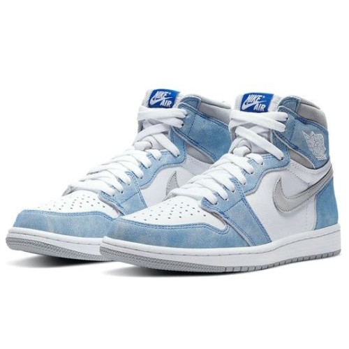 Кроссовки Nike Air Jordan 1 Retro высокие бело-голубые с серым логотипом OG Hyper Royal 555088-402