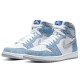 Кроссовки Nike Air Jordan 1 Retro высокие бело-голубые с серым логотипом OG Hyper Royal 555088-402