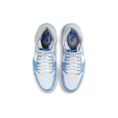 Кроссовки Nike Air Jordan 1 Retro высокие бело-голубые с серым логотипом OG Hyper Royal 555088-402