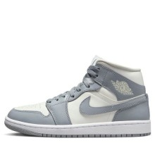 Кроссовки Nike Air Jordan 1 Mid Grey Sail женские высокие серые с белым BQ6472-115