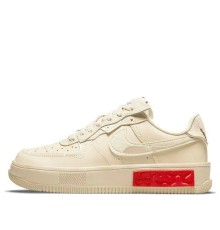 Кроссовки Nike Air Force 1 женские Fontanka Pearl White University Red бежевые низкие с красным