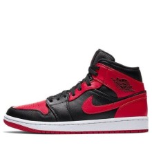 Кроссовки Nike Air Jordan 1 Mid Banned черно-красные высокие 554724-074