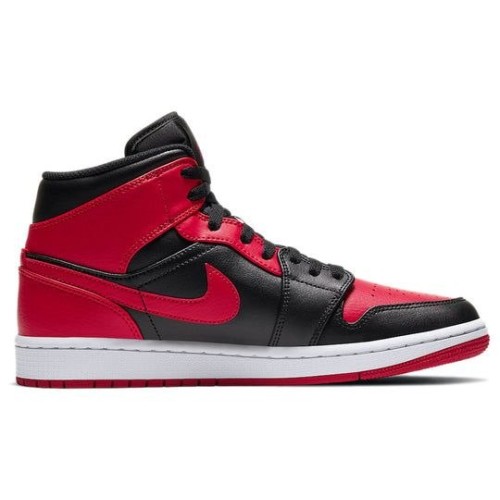 Кроссовки Nike Air Jordan 1 Mid Banned черно-красные высокие 554724-074