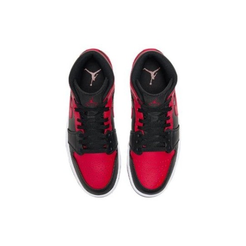Кроссовки Nike Air Jordan 1 Mid Banned черно-красные высокие 554724-074