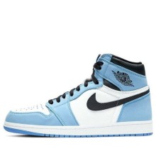Кроссовки Nike Air Jordan 1 Retro бело-голубые высокие с черными вставками OG University Blue 555088-134