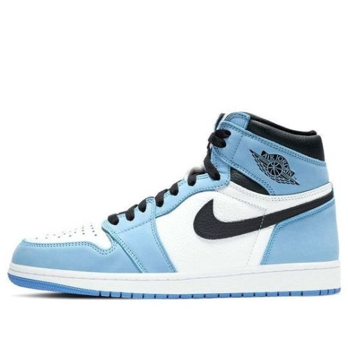 Кроссовки Nike Air Jordan 1 Retro бело-голубые высокие с черными вставками OG University Blue 555088-134