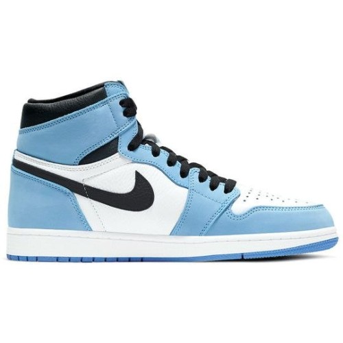 Кроссовки Nike Air Jordan 1 Retro бело-голубые высокие с черными вставками OG University Blue 555088-134