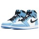 Кроссовки Nike Air Jordan 1 Retro бело-голубые высокие с черными вставками OG University Blue 555088-134