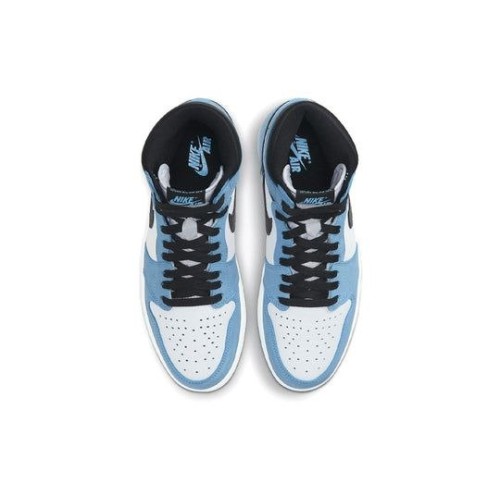 Кроссовки Nike Air Jordan 1 Retro бело-голубые высокие с черными вставками OG University Blue 555088-134