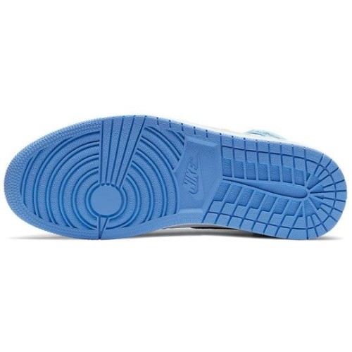 Кроссовки Nike Air Jordan 1 Retro бело-голубые высокие с черными вставками OG University Blue 555088-134