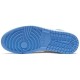 Кроссовки Nike Air Jordan 1 Retro бело-голубые высокие с черными вставками OG University Blue 555088-134
