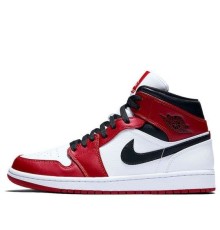 Nike Air Jordan 1 Mid Chicago бело-красные с черным логотипом 554724-173