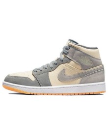 Кроссовки Nike Air Jordan 1 Mid SE Coconut Milk Particle Grey серые с бежевыми вставками DN4281-100