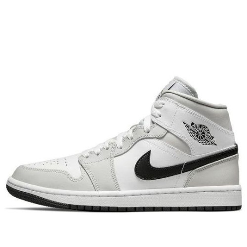 Кроссовки Nike Air Jordan 1 Mid женские высокие серые с черным логотипом Grey Fog BQ6472-015