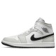 Кроссовки Nike Air Jordan 1 Mid женские высокие серые с черным логотипом Grey Fog BQ6472-015