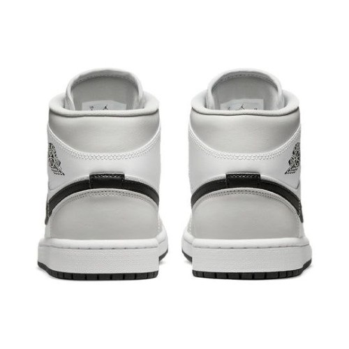 Кроссовки Nike Air Jordan 1 Mid женские высокие серые с черным логотипом Grey Fog BQ6472-015