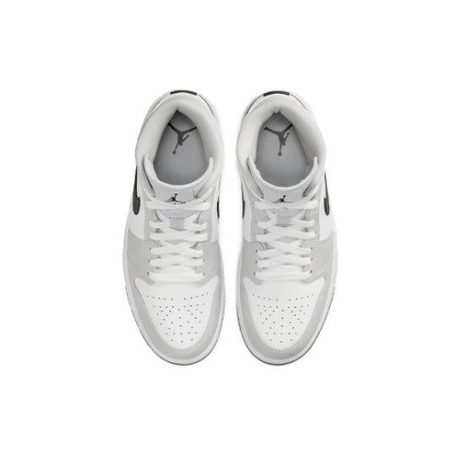 Кроссовки Nike Air Jordan 1 Mid женские высокие серые с черным логотипом Grey Fog BQ6472-015