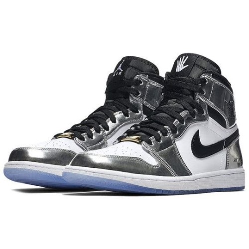 Кроссовки Nike Air Jordan 1 Retro High Pass the Torch бело-черные с серебристыми вставки AQ7476-016