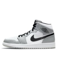 Кроссовки Nike Air Jordan 1 Mid Smoke Grey бело-серые с черными вставками 554724-092