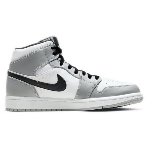 Кроссовки Nike Air Jordan 1 Mid Smoke Grey бело-серые с черными вставками 554724-092