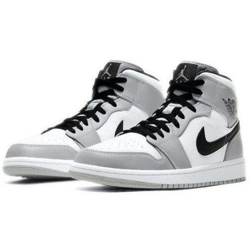 Кроссовки Nike Air Jordan 1 Mid Smoke Grey бело-серые с черными вставками 554724-092